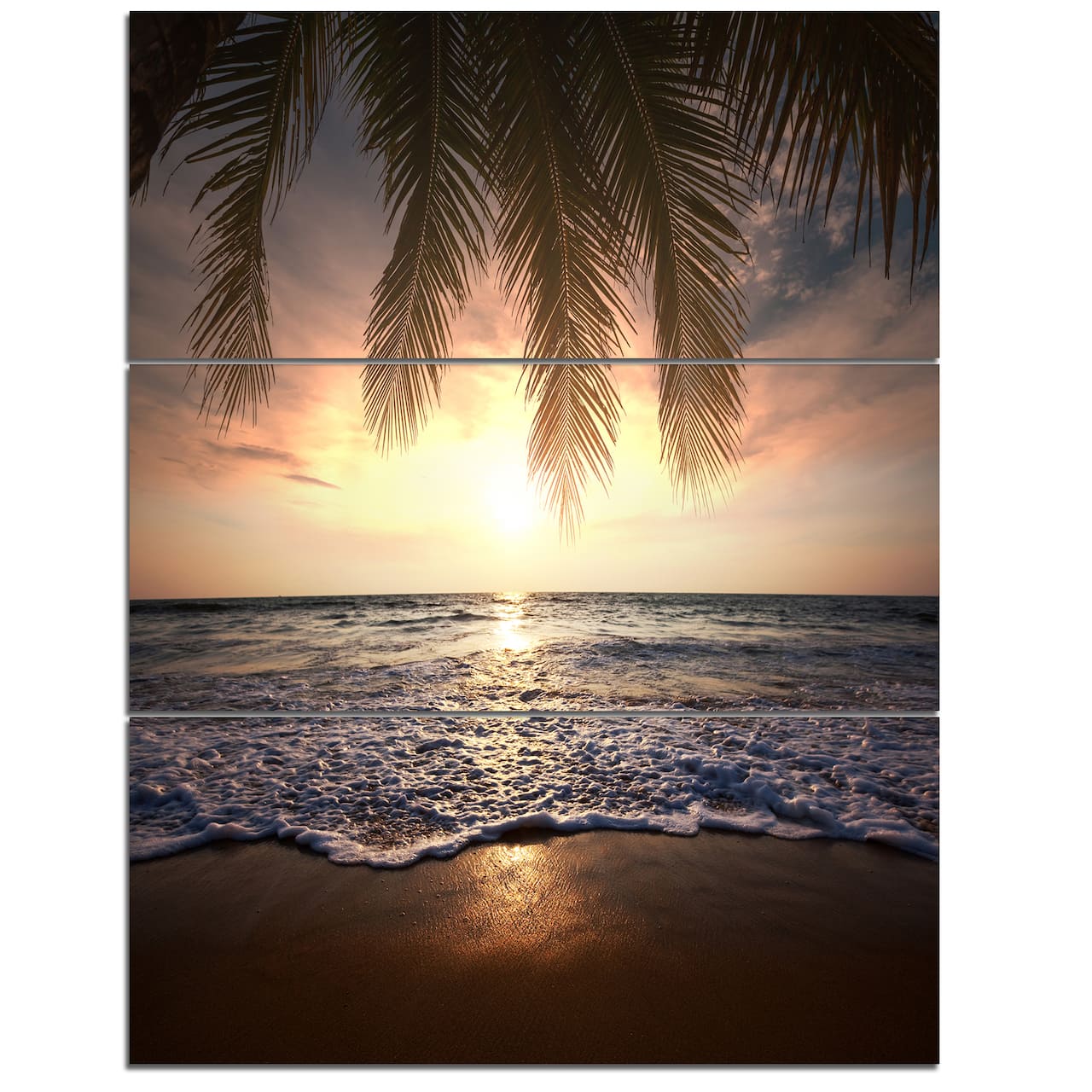Designart - Tropical Beach with Palm Leaves - Seashore Canvas Art Print